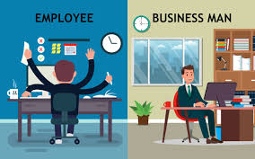 9-5 job vs online business picture of both an employee and a business owner side by side