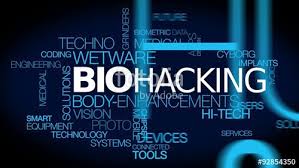 bio hacking health a picture of the word bio hacking in the middle with many related words around it in a blue background