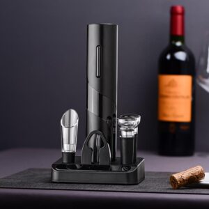 wine gadgets image of a wine stand of a variety of wine gadgets with a bottle of wine further behind 
 