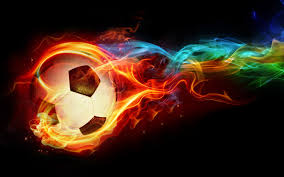 soccer training an image of a soccer ball coming strong with flames all over it beautiful colors