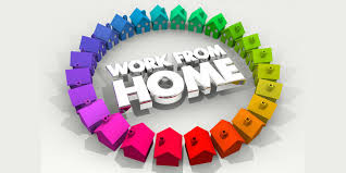 performance blogging system the image shows a circle made out of homes in various colors with the words in the middle stating work from home